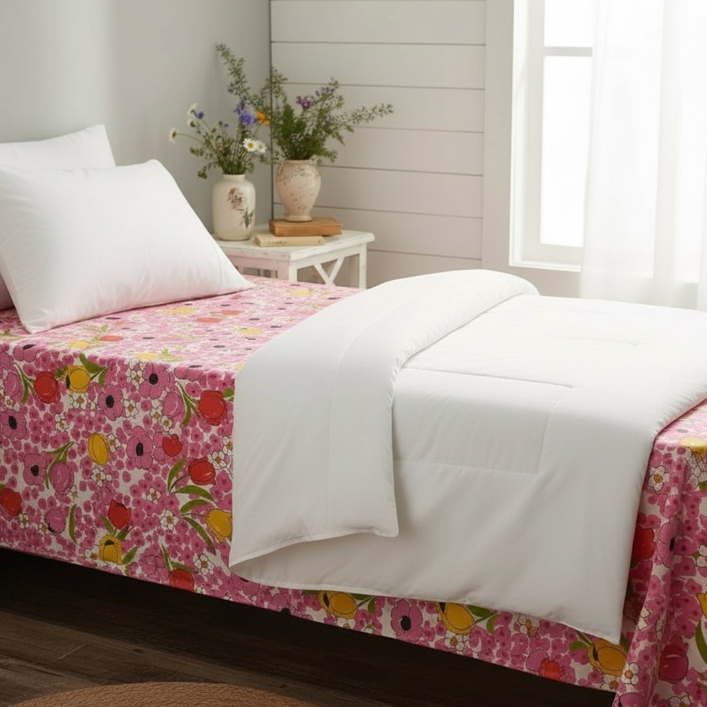Vintage 70's Graphic Tulip Floral Print Twin Flat Sheet